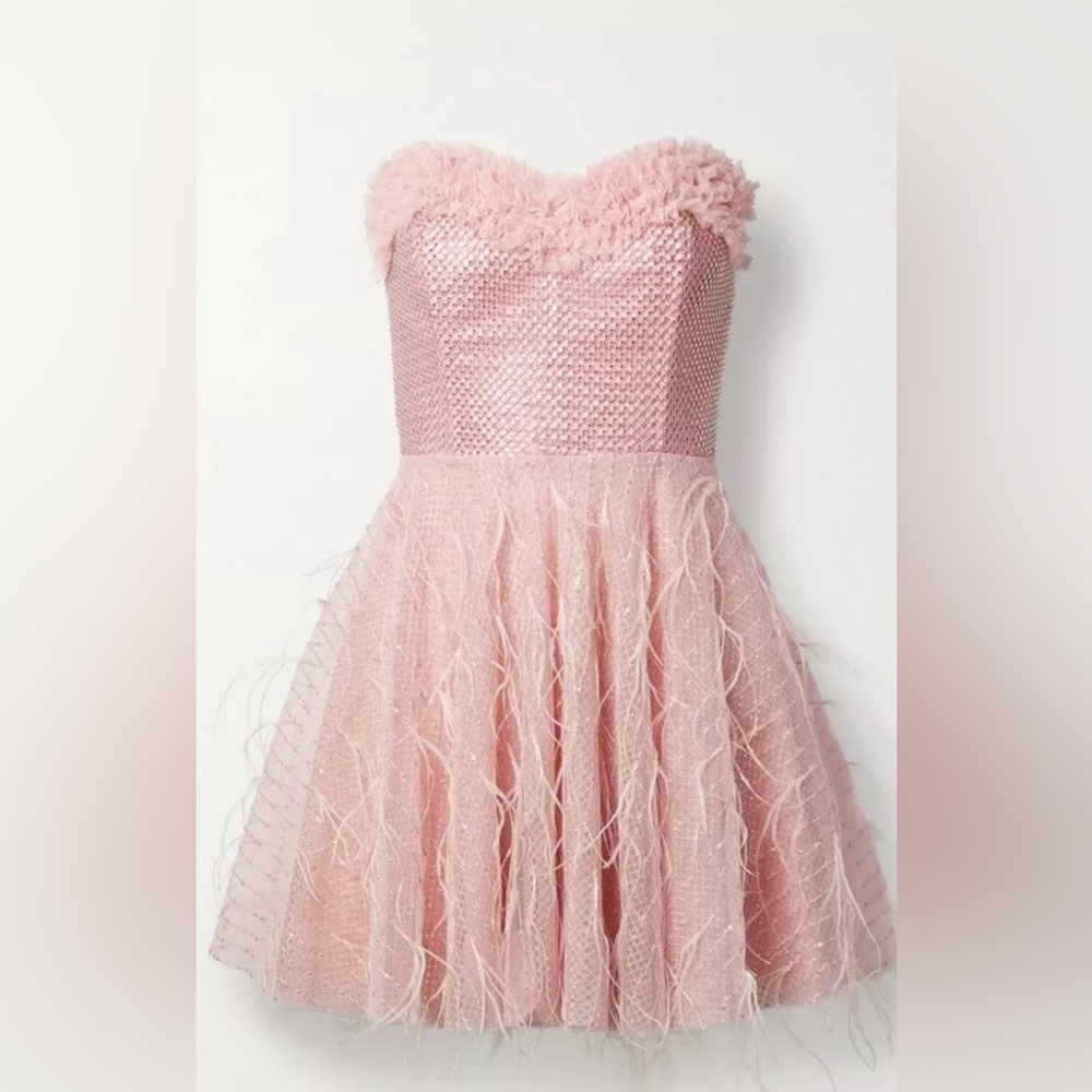 New LoveShackFancy Marvella Mini Dress Pink Short Rhinestone Size 12